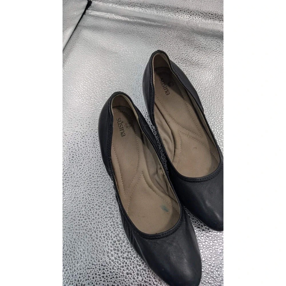 Sushma Womens Black Leather Wedge Pumps‎ Comfort Elastic Almond Toe Shoes